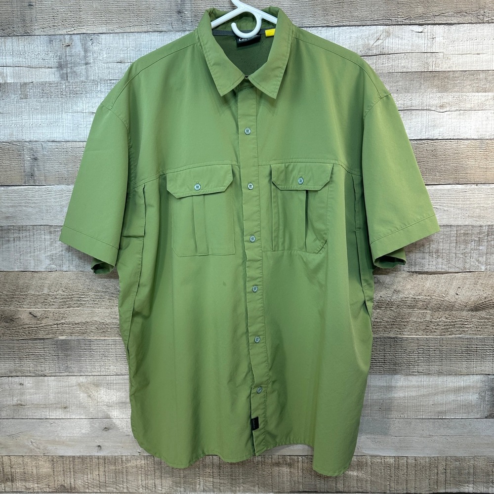 Cabelas Mens Outdoor Vented Short Sleeve Fishing Shirt Lightweight Green 2XL